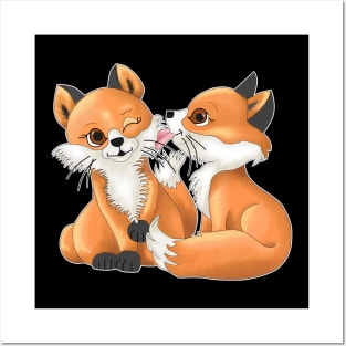 Cute Fox Pair in a Unique Artwork Posters and Art